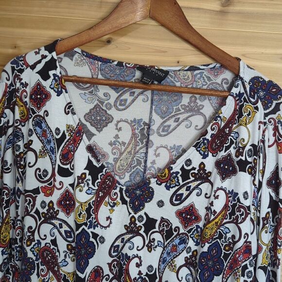 Lane Bryant Womens Top 22/24 Multicolor Paisley Print Blouse Tie Waist - Picture 2 of 9